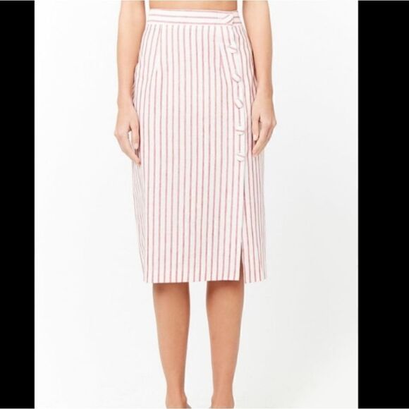 Forever 21 Striped Linen Blend Midi Skirt - Picture 1 of 7